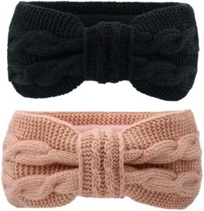 XUNQUCOM 2 PCS Knitted Headband,Winter Headbands Women's Cable Knitted Headbands,Winter Chunky Ear Warmers Suitable for Women Girls (Black+Pink)