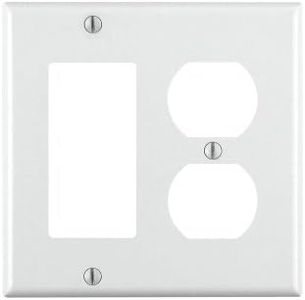 Leviton 80455-W 2-Gang 1-Duplex 1-Decora/GFCI Device Combination Wallplate, Standard Size, Thermoset, Device Mount, White