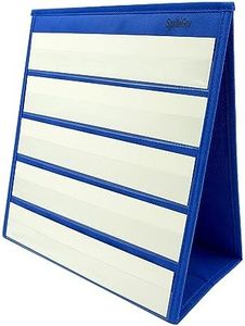 Blue Tabletop Desktop Pocket Chart with Bonus 20X Dry Erase Cards. Double Sided and Self-Standing (13 X 12inch)