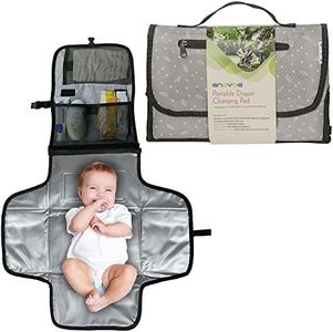 Enovoe Portable Diaper Changing Pad for Baby - Convenient, Durable, Waterproof Travel Changing Mat with Built-in Head Pillow for Your Infant - Grey Leaf Design