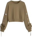 SweatyRocks Women's Lace Up Long Sleeve Pullover Crop Top Casual Loose Sweatshirt Top Brown Color L