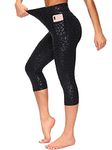 Dragon Fit High Waisted Leggings for Women Tummy Control Workout Running Yoga Pants with Pockets (Large, Capris Black Leopard, l)