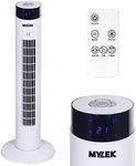 MYLEK Tower Fan 34 Inch Oscillating Bladeless Floor Standing Cooler with Remote Control Timer and Ioniser, Quiet Bedroom Night Function, 3 Cooling Settings, Temp Display Home Or Office (White)