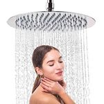 Specule 304-Grade Round 16x16 inch Stainless Steel Overhead Ceiling Shower | Rain Shower for Bathroom | Powerful Mirror Finish Shower head with Easy-to-Clean Silicone Nozzles (Without Arm)