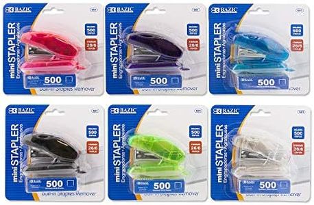 BAZIC Products Mini Stapler w/500 Staples, Standard (26/6) Built-in Staple Remover, Soft Grip 12 Sheets, Portable Small Staplers for Home Office School, 24-Pack