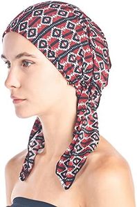 Ashford & Brooks Women's Pretied Printed Fitted Headscarf Chemo Bandana - Bordeaux Aztec