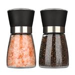 Hotder Pepper Grinder,Salt and Pepper Grinder Set of 2 Glass Bottles PG180,Adjustable Coarseness and Refillable for Home Kitchen,Barbecue,Party and Every Meal(Salt and Pepper not Included),Black