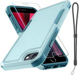 RMOCR Case for iPhone 8/7/SE 2022 2020, with Screen Protector,Military Grade Heavy Duty Shockproof Phone Cover with Wrist Lanyard Strap for iPhone 8/7/SE 2nd 3rd 4.7 inch,Mint Green