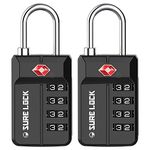 TSA Approved Travel Luggage Locks, Open Alert Combination Lock for School Office & Gym Locker,Toolbox, Pelican Case,Easy Read Dials- 1, 2 & 4 Pack (1, Black 2 Pack), Black 2 Pack, L, Compact