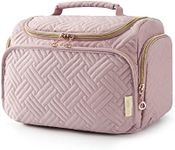 BAGSMART Travel Toiletry Bag, Large Wide-Open Travel Bag for Toiletries, Makeup Cosmetic Travel Bag with Handle,Pink-M