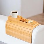 Bamboo Wood Sofa Arm Tray Table Couch Cup Holder Anti-Slip Armrest Organizer Protector Drink Holder (Bamboo Color)