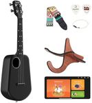 Populele Smart Carbon Fiber Professionals Beginner Ukulele with Lights - 23" Concert Ukulele Kit w/Free App, Music Recognition, Smart Tuner, Gig Bag, Stand, Strap, Nylon Strings