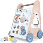 Upyearling Wooden Baby Push Walker - Wooden Baby Walker Push Toy with Easy Grip Handle - Educational Toddler Walking Toy with Wheels - Learning Activity Infant Walkers with Built-In Toys for Boy, Girl