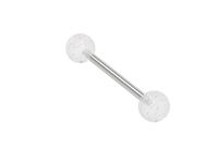 Glitter Tongue Bars/Nipple Rings | Surgical steel 316L barbells body piercing | 14G (1.6mm) Thickness, 14mm bar length, 6mm Glitter Balls (Clear Glitter)