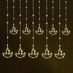 GIGAWATTS Paarth LED 10 Diya Curtain String Light with 8 Modes Plug Sourced Serial Decorative Lamps Fairy Lights for Indoor Outdoor Home Decoration Wedding Diwali Christmas (Pack of 1, Warm White)