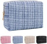 ChicVessel Makeup Bag Plaid Tweed Make Up Bag for Purse Small Cosmetic Bags for Women Travel Makeup Pouch Aesthetic Preppy Stuff - Blue