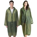 Cosowe Rain Ponchos for Adults Reusable, 2 Pcs Raincoats for Women Men with Hood, Army Green