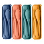 HMDZMR Travel Utensils with Case, 4 Sets Reusable Utensils Set with Case, Wheat Straw Cutlery Set for Lunch Box Accessories, Camping Utensil Set for School Work Lunch or Daily Use