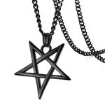 Pentacle of Life Satanic Inverted Pentagram Necklace,Church of Satan Witch Wiccan Amulet Necklaces Stainless Steel Jewelry Anniversary Birthday Gifts for Christmas for Dad Husband,Black