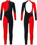 iEFiEL Gymnastics Leotards for Girls Long Sleeve Catsuit Jumpsuit Athletic Dance Unitard Dancing Costume 6-16 Years Black&Red 14 Years