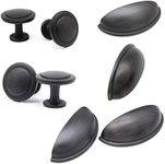 Ymaiss 30 Packs Cabinet Knobs and Cup Handles, 15 Packs Oil Rubbed Bronze Kitchen Cup Pulls 3 Inch 76mm Zinc Alloy Bin Cup Drawer Handles and 15 Packs Round Flat knob Set,Shell Shaped Pulls Handles