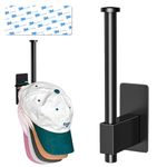 Cap Holder Wall, Self-Adhesive Hat Hook, Hat Rack Hat Holder for Wall Mounted No Drilling, Ball Cap Organizer & Storage Stainless Steel Cap Holder Hat Bracket Wall Toilet Paper Holder, Matte Black