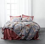Windflower Bedding Bloomfield Floral Duvet Cover 3pc Set Cotton Botanical Nature Vines Branches Birds Butterflies Multicolored Flowers (Queen, Grey Lilac)