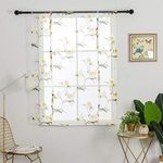 JAIJY Funny Floral Leaf Twig Sheer Tulle French Country Kitchen Window Shades Curtain Tie Up Adjustable Balloon Roman Tiebacks Drape for Cafe, 31" W x 55" L, Yellow Floral