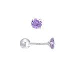 4MM Small Cubic Zirconia Studs Screw Backs Sterling Silver Earrings for Women, Amethyst Purple