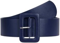 SHENHE Women's Leather Waist Belts Square Buckle Belt for Jeans Pants Dress Deep Blue suit waist size:33.5-37.4"