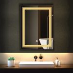 PRINCE ART Rectangle Double Line Led Mirror Glass for Bathroom Wall - Decorative Home Decor Mirror Glass for Bedroom Living Room Drawing Room Makeup Room Wash Basin (Size 15x21 Double Line)