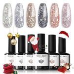 Modelones Gel Nail Polish Set, 6 Colors Glitter Gel Polish Chrome Platinum Silver Nail Polish Sparkling Pink Black Gel Nail Polish Kit Soak Off Nail Art Manicure DIY Salon for Women