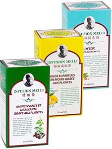 Assortiment de 3 thés MINCEUR - Infusion Mei Li - Fine Tonic # Amincissante et Drainante # Kilos Superflus en moins # Détox - 3 Boites de 20 Sachets