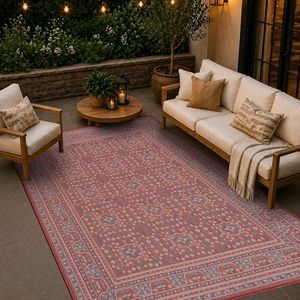 Loom&Crate Washable Indoor Outdoor Area Rug 12x15, Patio Rug, Red Orven
