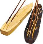 Calmveda Handmade Wooden Incense Holder - Pack of 2 Incense Holder for Sticks | Double Coloured Leaf Shaped Insence Trays | Natural Mango Wood Insence Holder for Relaxation and Meditation (10 Inch)