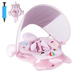 NYOBABE Unicorn Baby Swimming Float for 6-36 Months,Inflatable Baby Pool Float With Anti-Flip Tail & UPF50+ Sun Canopy,Baby Swim Ring for 6 9 12 18 24 36M,Adjustable Waist Baby Neck Float Ring Pink L