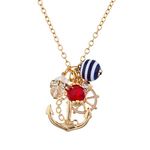 LUX ACCESSORIES Sailor Nautical Cluster Anchor Ship Wheel Charm Necklace, Metal, No Gemstone