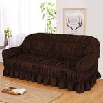 Elastic Premium Jacquard Sofa Covers - 1/2/3 Seater Slipcovers - Stylish Couch Protectors (Chocolate, 3 Seater)