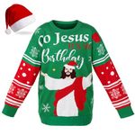 Tarpop Go Jesus Its Your Birthday Sweater Outfits Christmas Sweater with Santa Hat for Women Men Holiday Party, Christmas, Medium