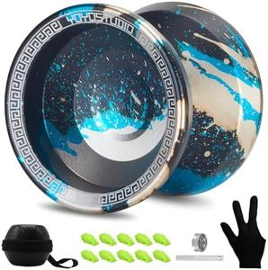 YOYOSTUDIO T16 Professional Responsive Yoyo for Beginner, Dual Purpose Yo yo for Kids/Adults, Metal Tricks Yoyo with Unresponsive Yoyo Bearing Kit, 10 Yo-Yo Strings, Case & Glove (Black Blue Silver)