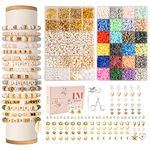 Lynnmos Clay Beads 8000 Pcs 2 Boxes Bracelet Making Kit - 24 Colors Polymer Clay Beads for Bracelet Making Set - Heishi Disc Beads for Jewelry Making kit with Charms and Gift Pack for Girls