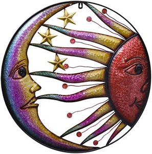TERESA'S COLLECTIONS 22.25 Inch Sun Moon and Stars Metal Wall Art Vivid Sun Face Wall Sculptures Unique Décor Hanging for Indoor Outdoor Home Garden