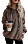 BETTE BOUTIK Women Casual Double Fuzzy Sweatshirt Faux Fleece Zip Pullover Hoodies Coat Outwear Brown M