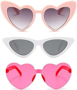 ZCOINS 3 Pairs Party Glasses Heart Shaped Cat Eye Mod Style Retro Glasses, Funky Heart Cateye Eyewear Party Favors for Girls Women Disco Bachelor Hens Party Photo Prop Supplies