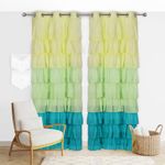 HopeLadder Light Filtring Designer Digital Printed Polyester Curtains with Eyelets, 7 Feet Long, Set of 2 Designer Lemon Yellow Curtains for Home Decor