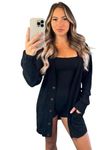Crazy Fashion Women’s Long Sleeve Grandad Open Front Button Top Chunky Aran Cable Knitted Cardigan Ladies Sweater Winter Jumper Black 16-18