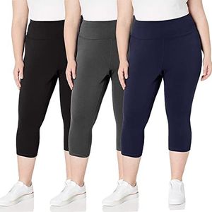 TNNZEET 3 Pack Plus Size Capri Leggings with Pockets for Women, High Waisted Black Workout Yoga Leggings 2X 3X 4X, Black/ Navy Blue/ Grey