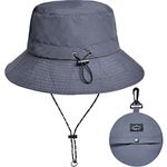 Grey Waterproof Bucket Hat for Women and Men - UV Protection Beach Sun Hat Fishing Safari Boonie Hat Rain Hat Adjustable Packable