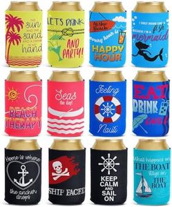 12-Pack Neoprene Can Cooler Sleeves for Soda, Soft Drinks, Beverages, Water Bottles, Beer Covers for Beach, Summer Pool Party Supplies, Cruise Favors (12 ounces)