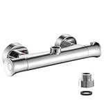 kisimixer Thermostatic Shower Mixer Bar Valve Top Outlet, Wall Mounted Shower Mixer Tap Modern, Outlet Up Bar Shower Valve with 3/4" BSP (26.4mm) to 1/2" BSP (21mm) Pipe Adaptor, Anti Scald,Chrome